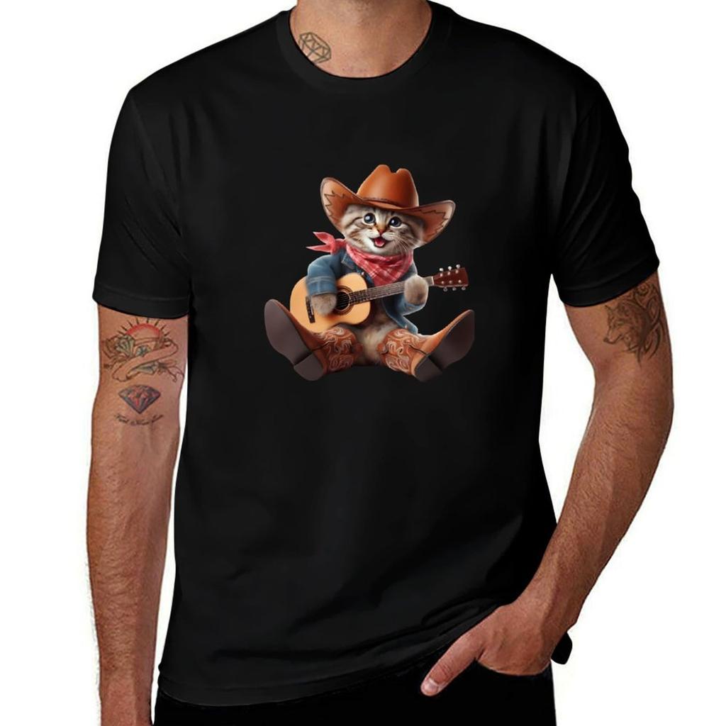 Casper Cat Playing Guitar Tshirt Animal Prinfor Boys Plain Hippie Clothes Unisex Tshirt