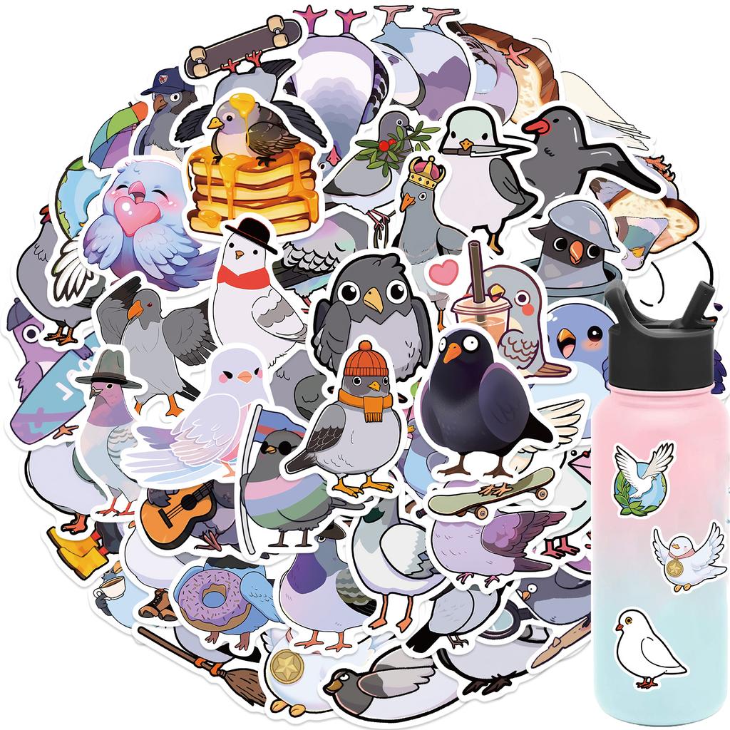 50Pcs Cute Pigeon Stickers Cartoon Decals Cup Stationery Guitar Phone Bicycle Laptop Luggage Car Funny Animal Stickers Kids Toys