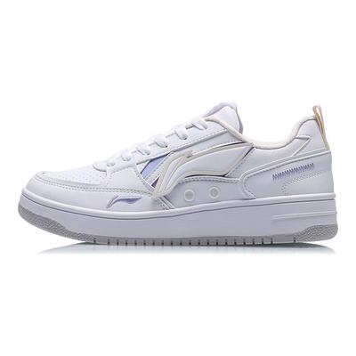 Li Ning Sports Lifestyle Series Durable Breathable Low-Top Skate Shoes Women Sneakers White Purple AGCQ544-2