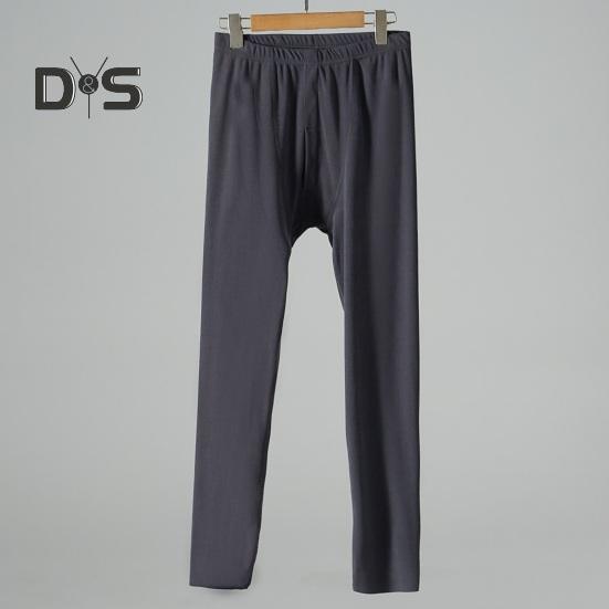 Men Pants Elastic Waist Double-Sided Brushed Thermal Insulation Long Johns Solid Color Mountaineering Vacation Travel Work School Bottoming Trousers