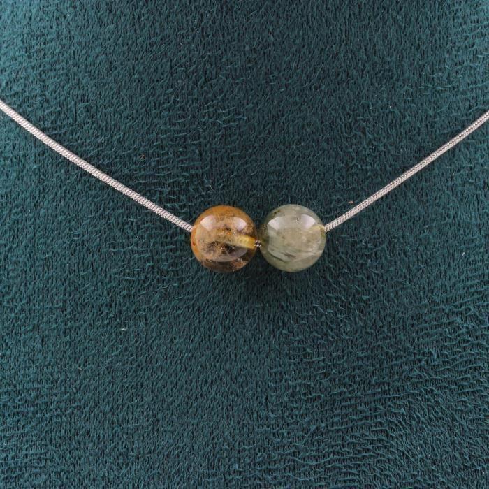 Collier - ABIJOUX - Quartz rutile 8 mm - Acier inoxydable - Longueur 45 cm - Argenté