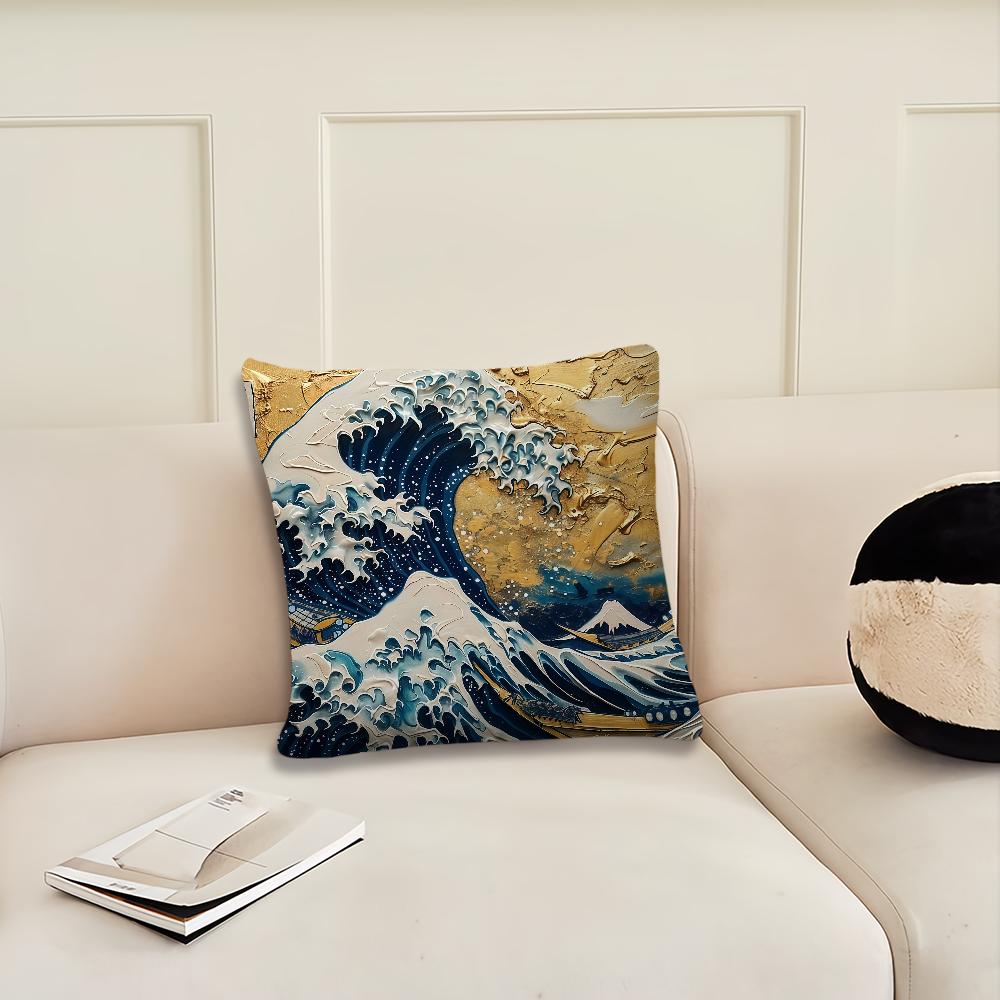 Große Welle von Kanagawa Kissenbezug Kissenbezug Dekoration Zimmer Zuhause Sofa Wohnen Büro Auto Nordische Schlichtheit