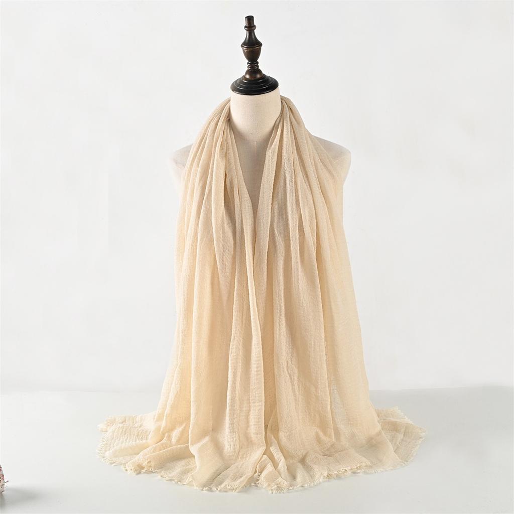 Lenço longo de algodão amassado feminino hijab xale envoltório macio