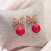 Christmas Red Bow Drop Earring For Women Temperament Heart Flocking Bowknot Christmas Earring Girls New Year Festival Jewelry