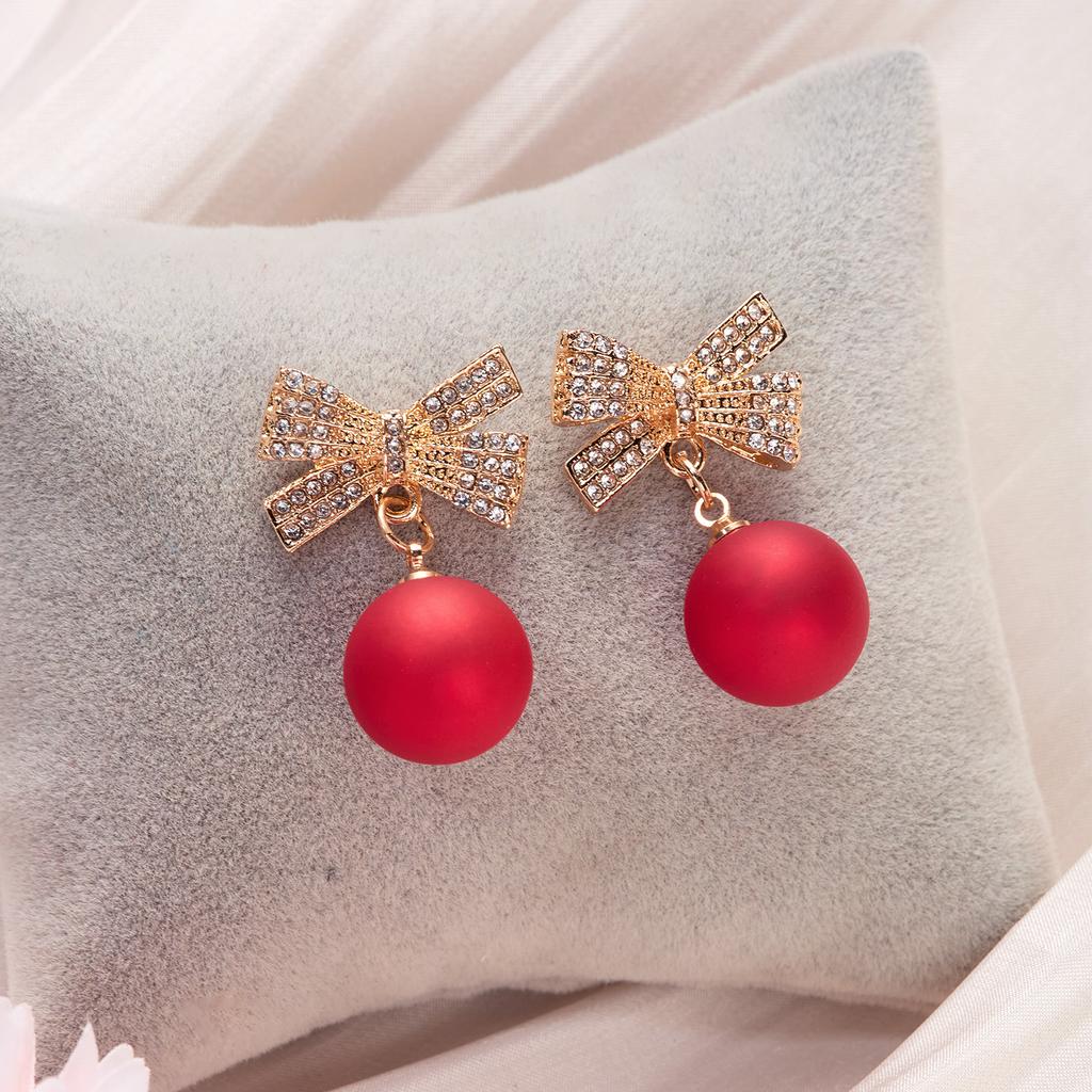 Christmas Red Bow Drop Earring For Women Temperament Heart Flocking Bowknot Christmas Earring Girls New Year Festival Jewelry