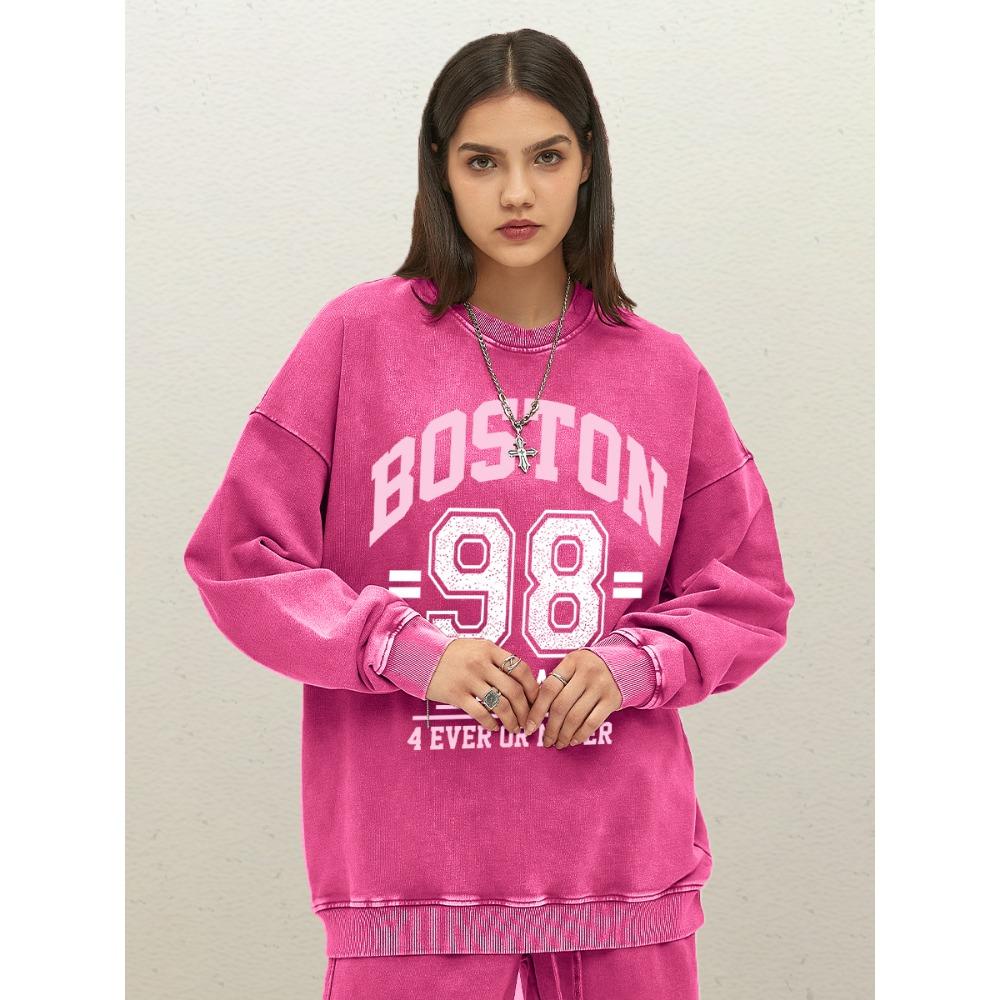

Бостон Номер 98 Девушка Искусство Буква Женский Выстиранный Хлопковый Пуловер Свободная Спортивная Одежда Осень Круглый Вырез Одежда 2XL
