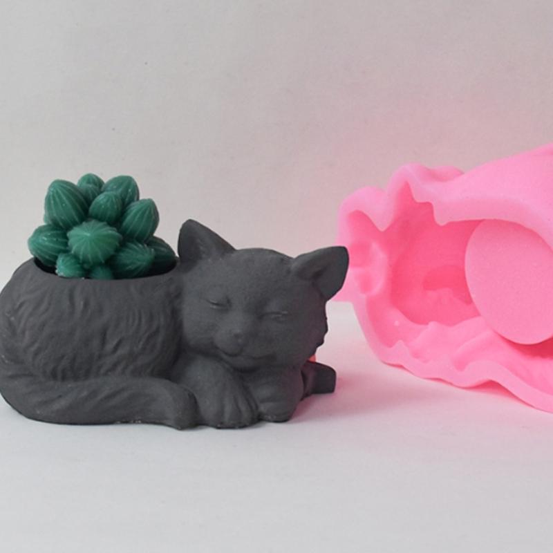 Kätzchenform Blumentopf Silikonform Hitzebeständige Kerzenbecher Silikonform zum Kerzen- und Seifengießen Heimdekoration