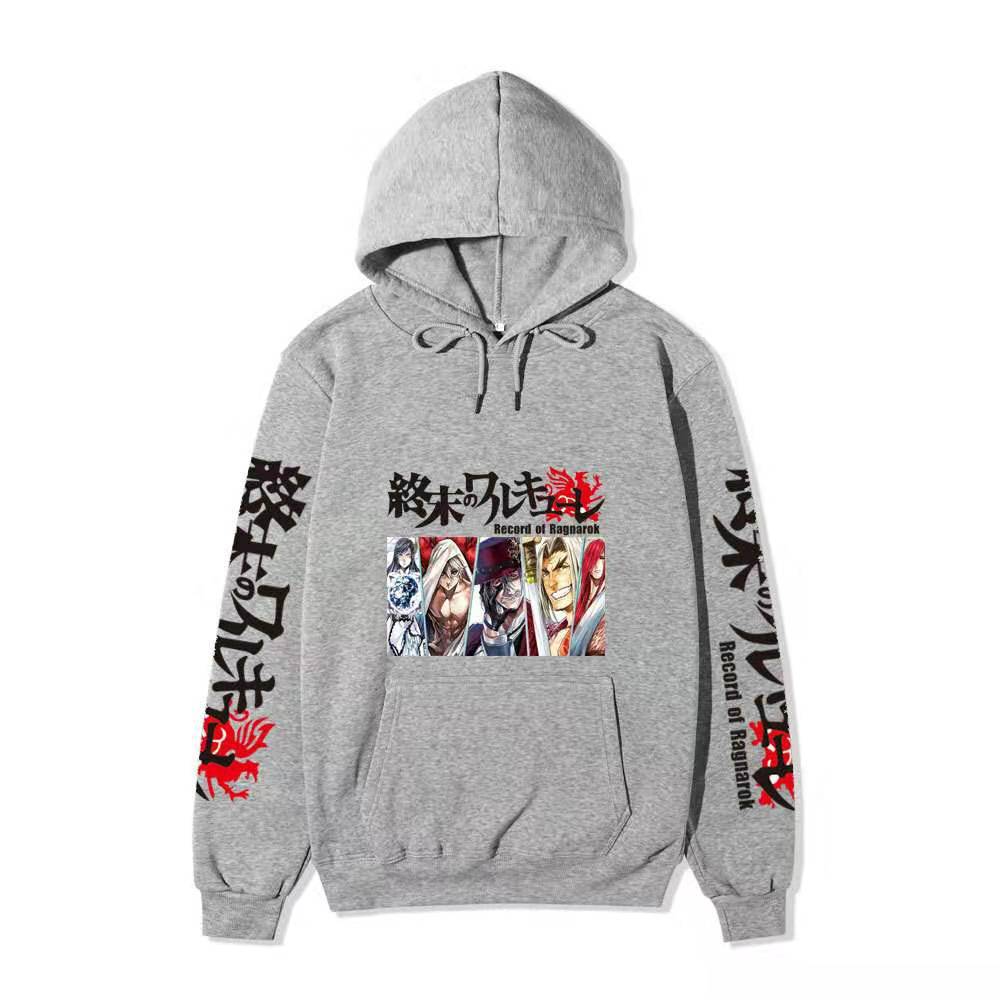 Record of Ragnarok Multiple Characters Anime Hoodie Japanese Dragon Vertical Sleeve Print Casual Pullover Sweatshirt