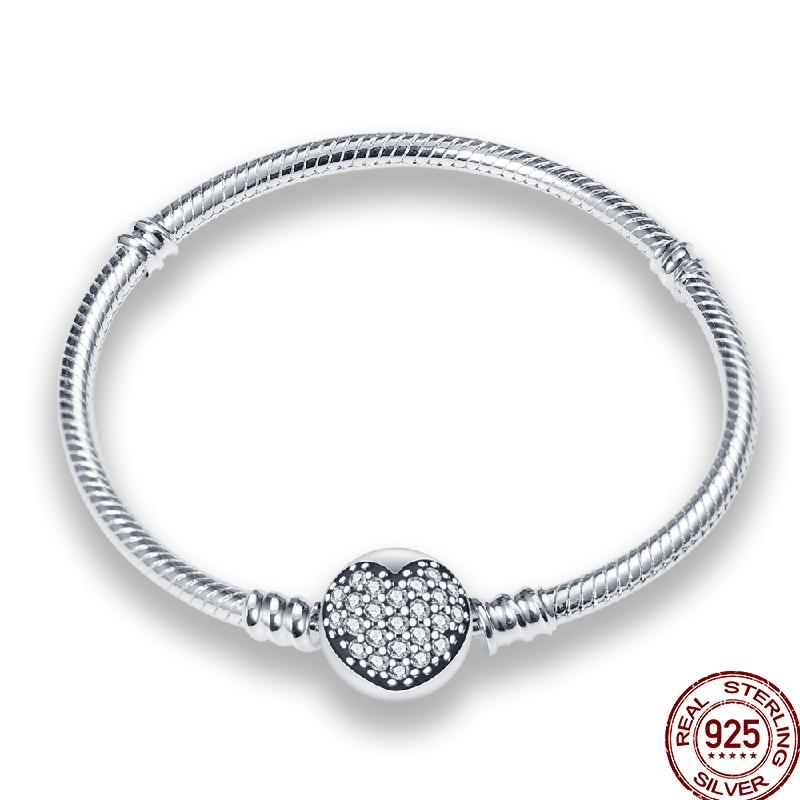 925 Silver 17-20CM Heart Pave Zirconia Original Bracelets Infinity Bracelet Fit DIY Charms Bead Birthday Jewelry Gifts Hot Sale