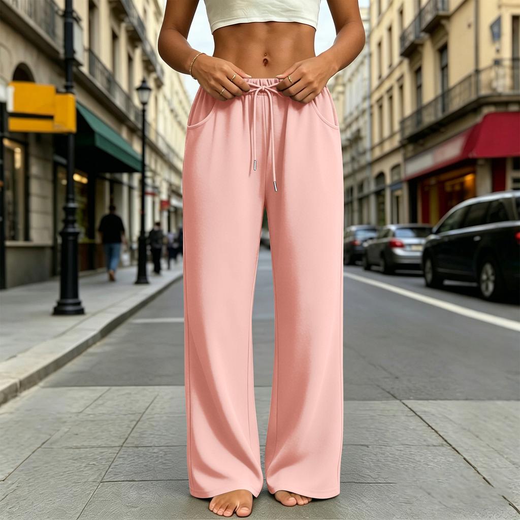 Women's Wide-Leg Sweatpants, Relaxed Straight-Leg Casual Pants, Running And Workout Pants With Drawstring And Pockets