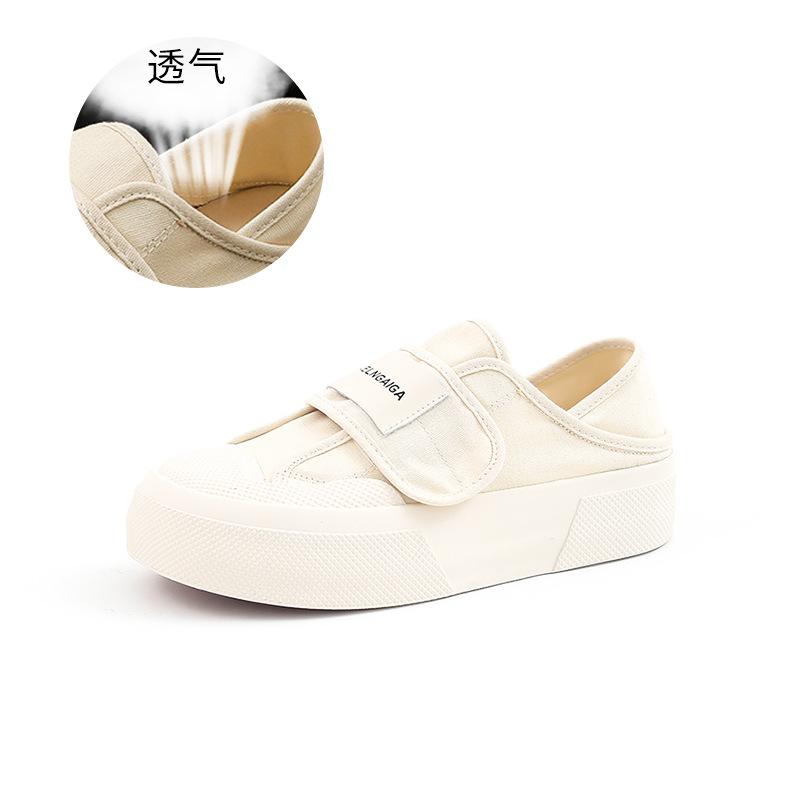 

Холщовые туфли для хлеба 2025 года, весна, новые женские туфли на липучках, повседневная обувь на платформе, универсальная детская обувь 35 бежевый