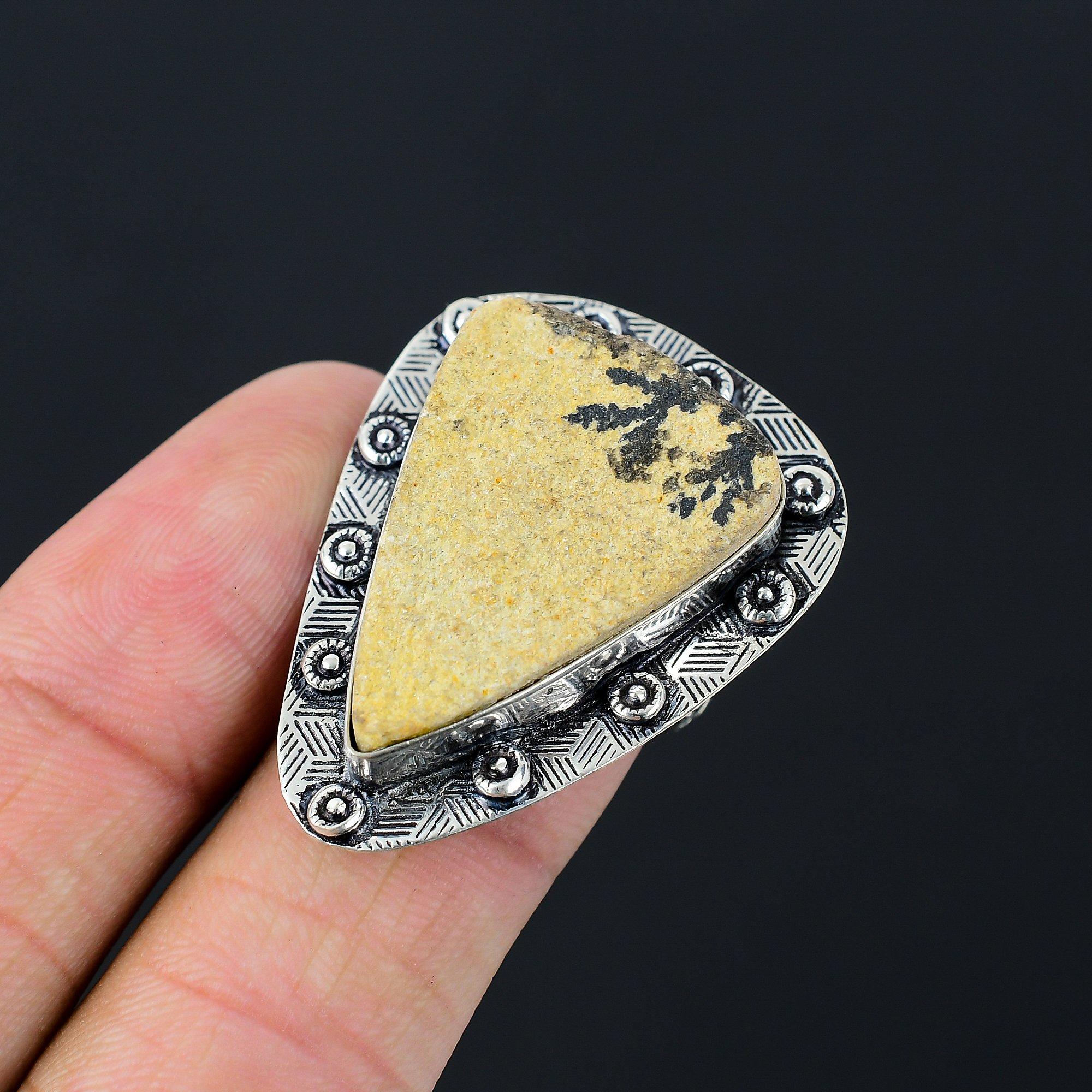 925 Sterling Silver Psilomelane Dendrite Gemstone Promise Daughter Ring US 7.5 7.5