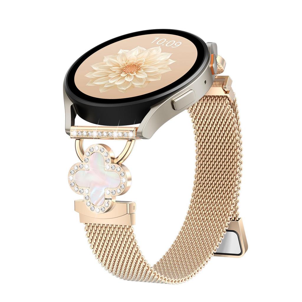 20mm Four-Leaf Clover Rhinestone Milanese Metal Watch Strap