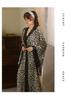 Leopard Print Lace Patchwork Robe with Flare Sleeves - Women's Tie-Up Bathrobe, Sexy Homewear