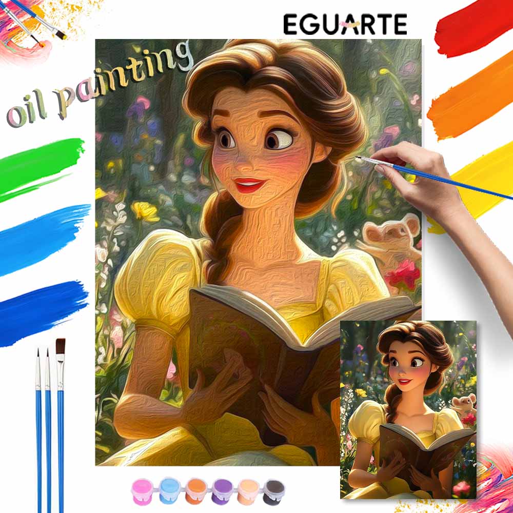 Disney Belle Reading oil paint by numbers painting kit handmade diy home decor gifts wall art craft for adults relax creative hobby art