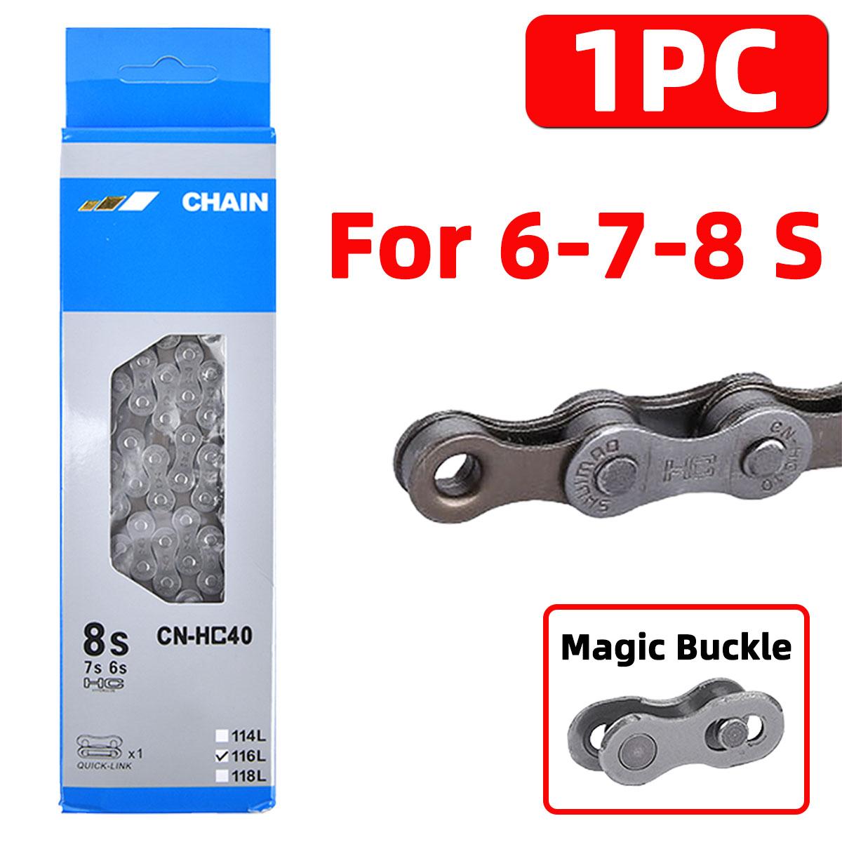 PINMOAP Bicycle Chain 6/7/8/9/10/11 Speed 116L Mountain Road Bicycle Variable Speed Chain Chromlum-Molybdenum Steel Materla 6-7-8-Speed