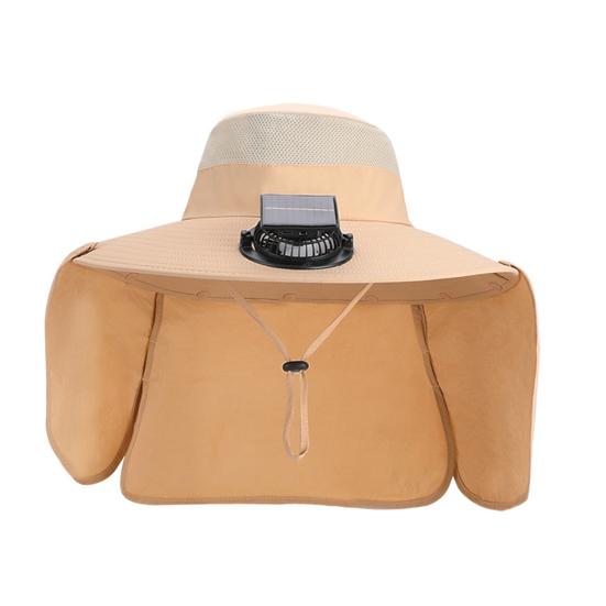 Fan Hat Wide-Brimmed Shawl Fishing Hat with Dual-Power Fan Design