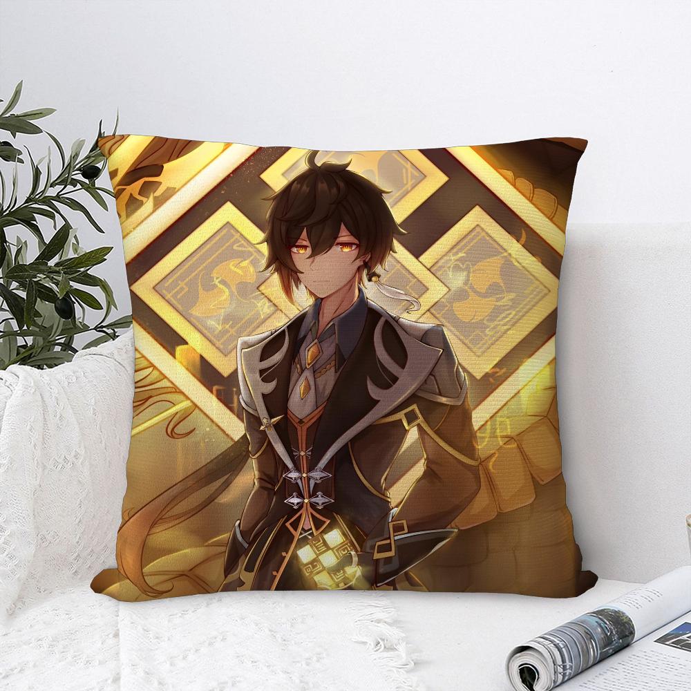 Zhongli Genshin Impact Pillow Case Sofa Decorative Home Double-Sided Printing Short Plush Cushion Cover Throw Pillow Cover