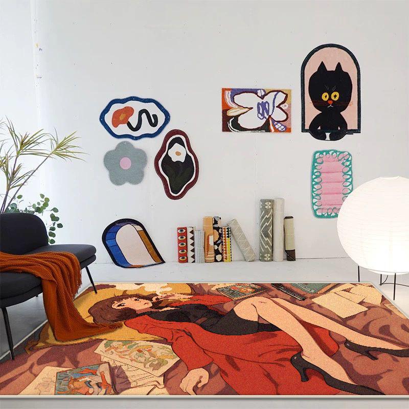 INS Fashion Cartoon Carpet Living Room Creative Girl Bedroom Decoration Area Rugs Non-slip Kids Room Bedside Entrance Floor Mats