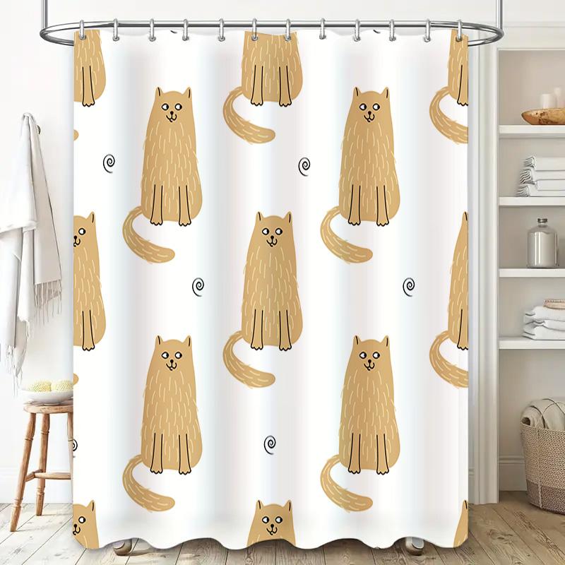 Adorable Brown Cat Shower Curtain Set For Bathroom Decor Cute Animal Print Home Supplies Available In Multiple Sizes