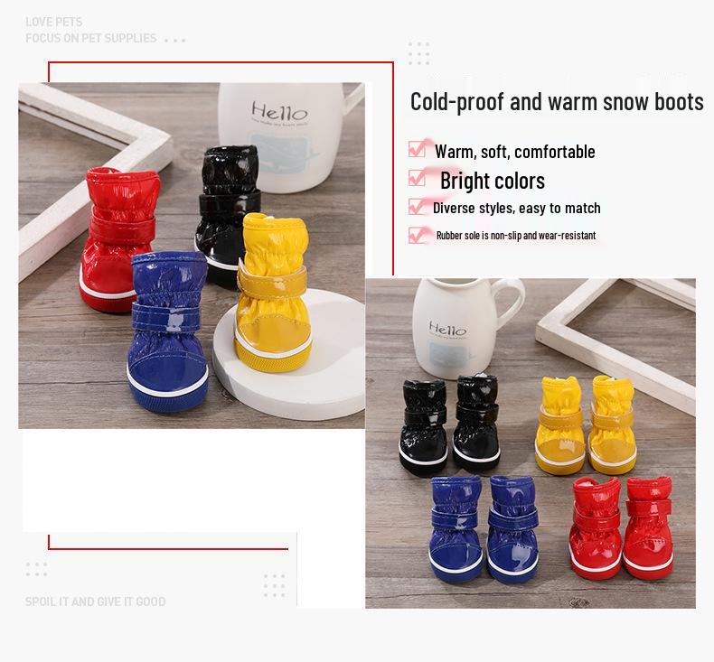 4pcs Dog Cotton Snow Boots for Puppies - Winter Plush Shoes for Teddy, Bichon, Pomeranian