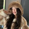 Plush Lei Feng Hat Women's Winter Plush Thickened Warm Ear Protection Riding Windproof and Cold-proof Wool Knitted Hat