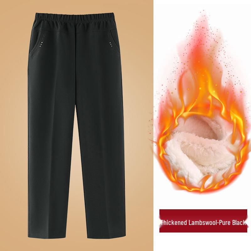 Women's Plus Size Warm Fleece-Lined Straight-Leg Pants for Autumn and Winter