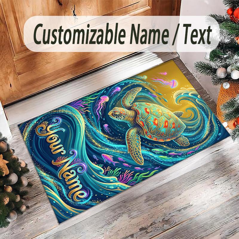 Mermaid Underwater Theme Crystal Velvet Rug Personalized Custom Name Text Soft Floor Mat Home Decor