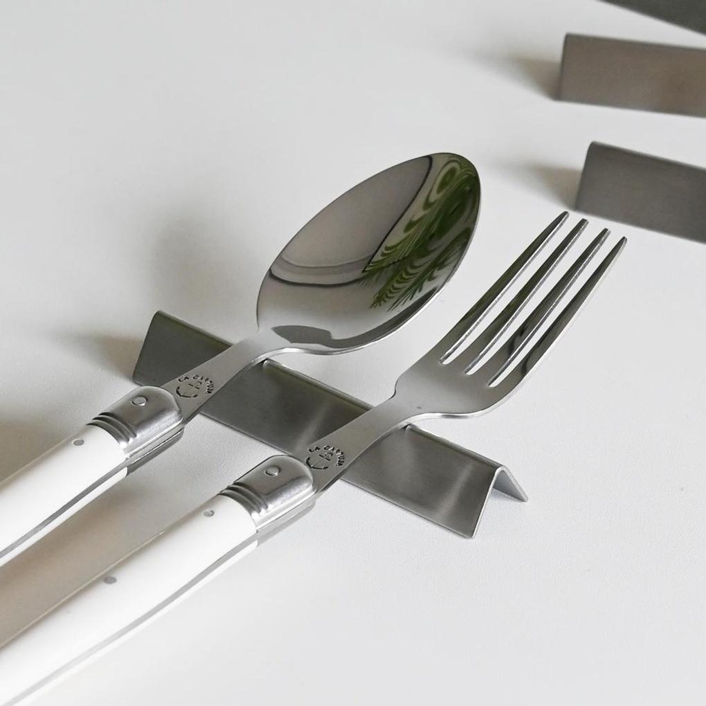 Dreieckige Edelstahl-Ablage für Löffel satiniert matt kurz lang