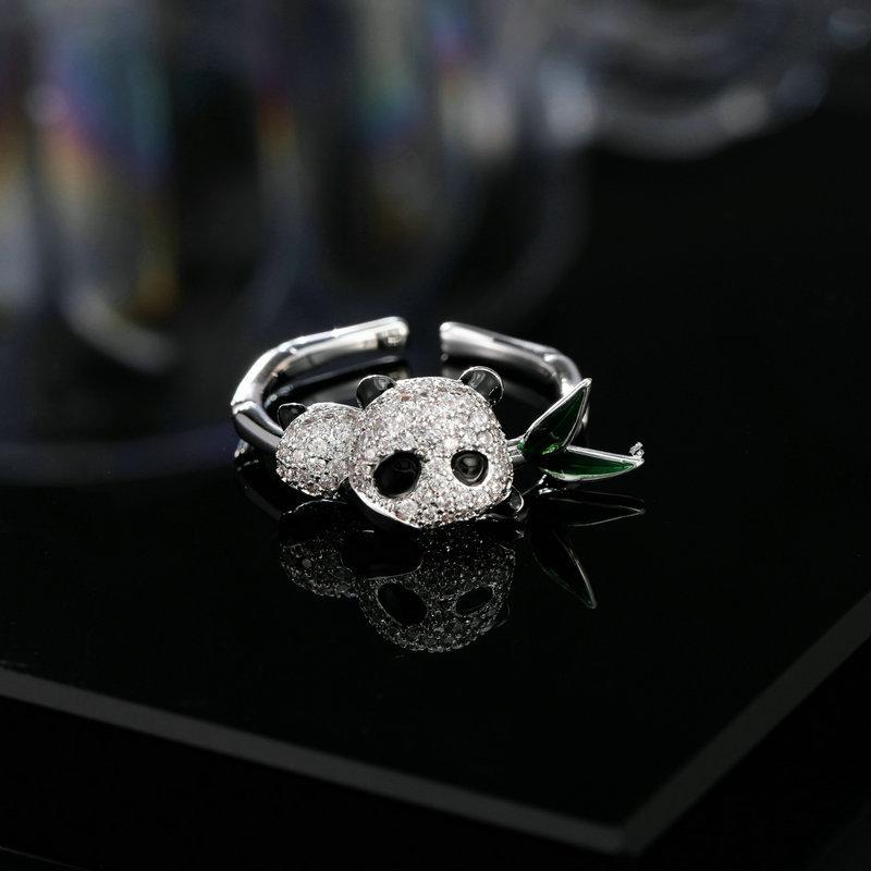 

Милое забавное регулируемое кольцо с изображением животных National Tide, милое женское сердце, красная панда, бамбуковый лист, открытое кольцо, милое кольцо