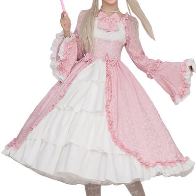 Sivrusn Gothic Lolita Doux Médiéval Évasé Cour Occidentale Rétro Scène Halloween Robe M, Lolita, Cosplay, Féminin, Princesse, Robe, Manches, Dentelle,