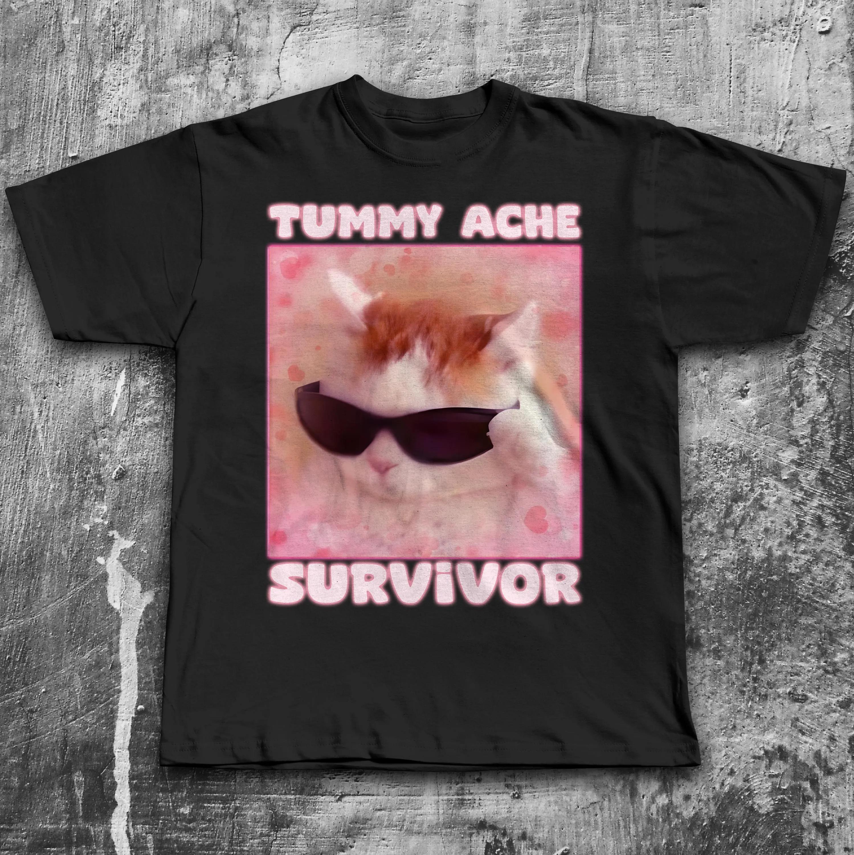 

Tummy Ache Survivor Funny Cat Meme Tshirt Gift for Men Goofy Ahh Cats Tee Trendy Summer Clothes Ironic Silly Stupid Men Clothing 4XL