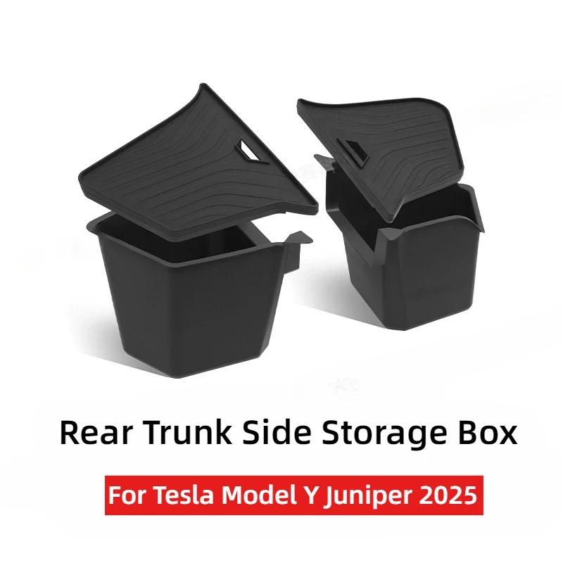 For Tesla Model Y Juniper 2025 Rear Trunk Left Side Storage Box with Cover Tail Boot Organizer Partition Decoration Accessories