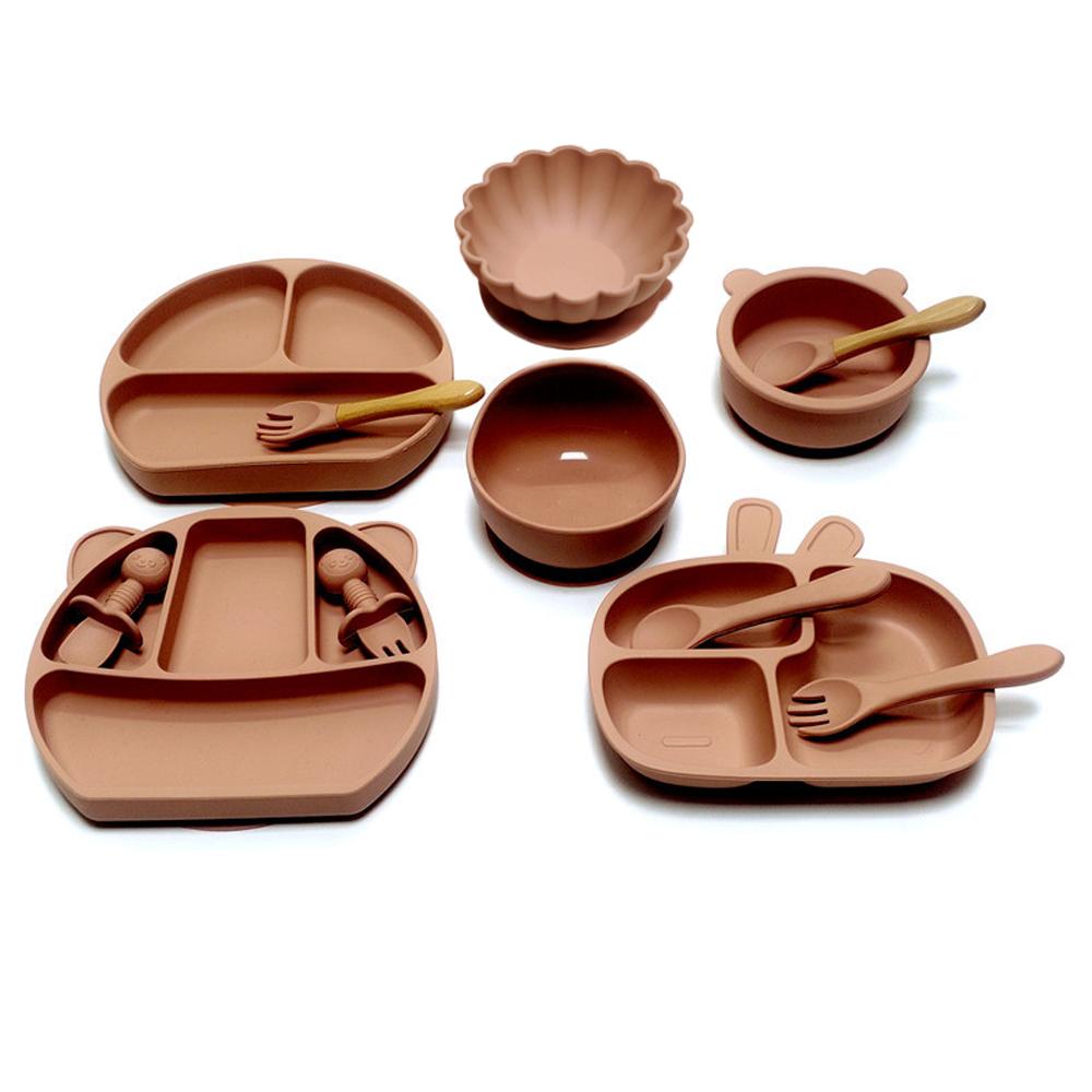 12 buc. Farfurie pentru bebeluși cu compartimente, farfurie cu ventuză, set complet de veselă pentru copii, set de cină