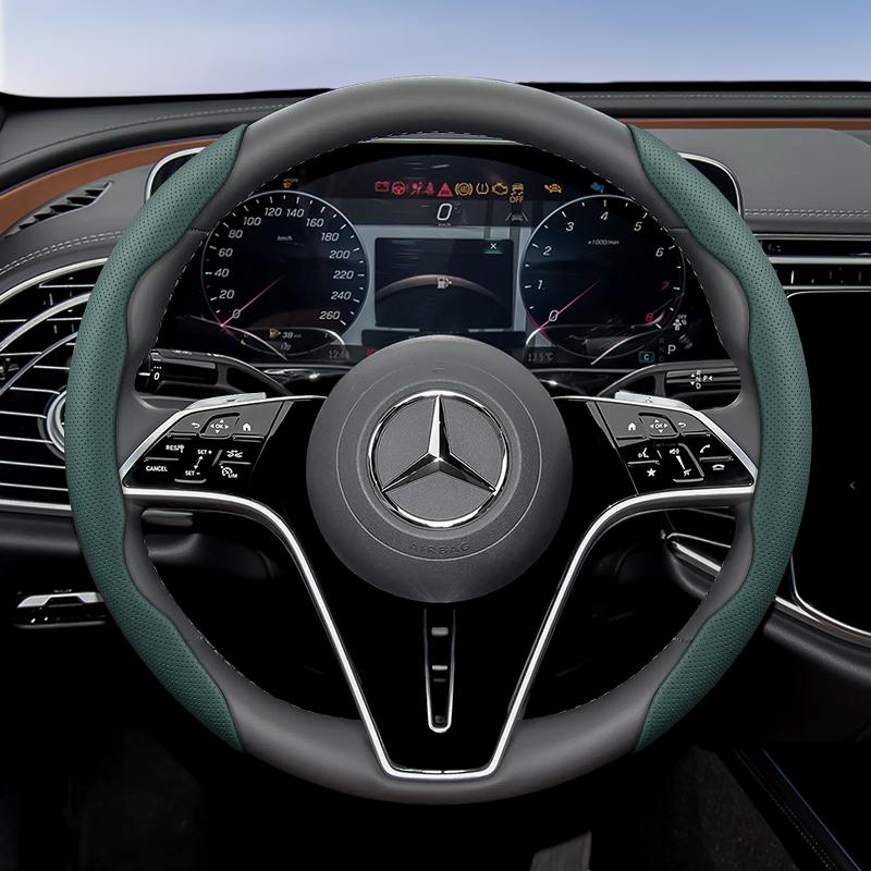 

Suitable for Mercedes-Benz Breathable Holes Leather Steering Wheel Cover Segmented Quick Release Design Non-Slip and Durable E Class S C a Glc Suv Eqc