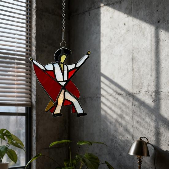 Dancing King Hanging Decoration Acrylic Hanging Ornament Stained Glass Style Spinner Sun Catcher for Garden Yard Window Decoration