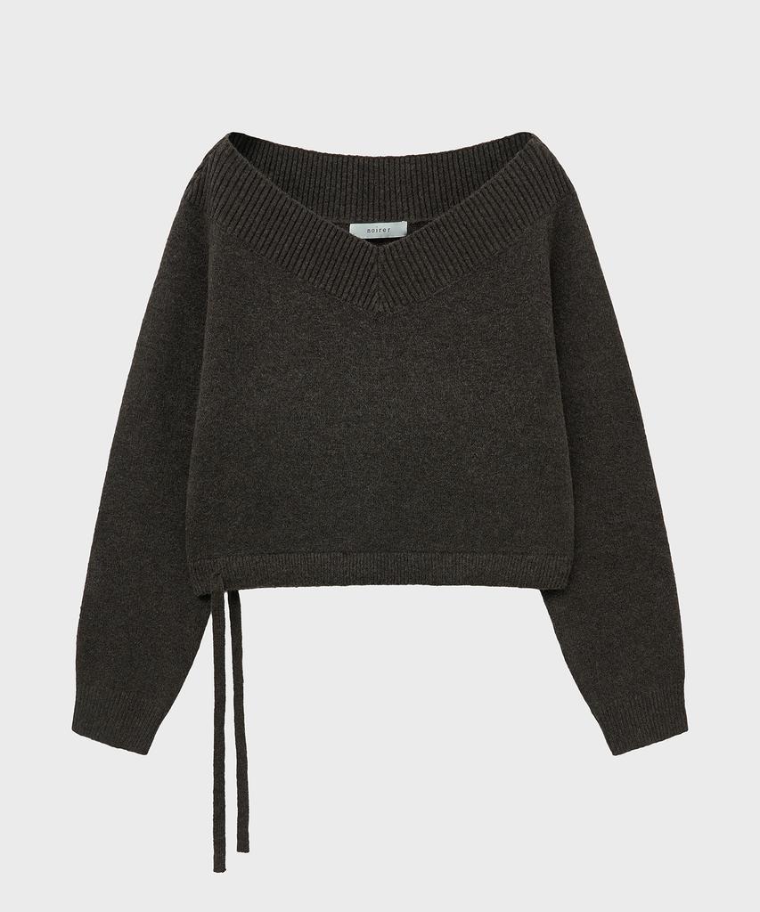NOIRER FOR WOMAN Two-Way Off-Shoulder V-Neck Knit (Brown)