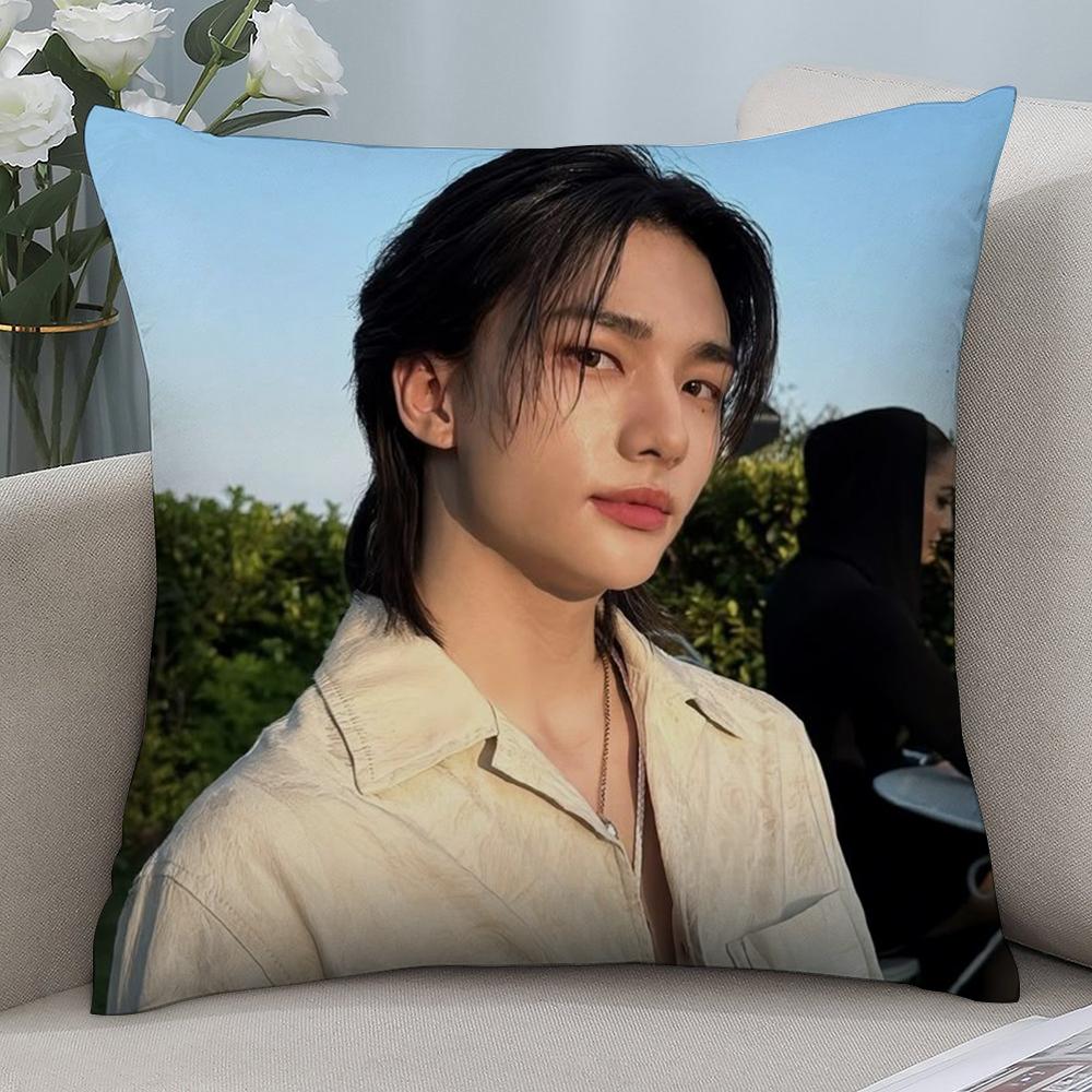 H-Hot KPOP Idol h-Hyunjin Pillow Case Short Plush Sofa Decorative Gift Home Double-sided Printing Cushion