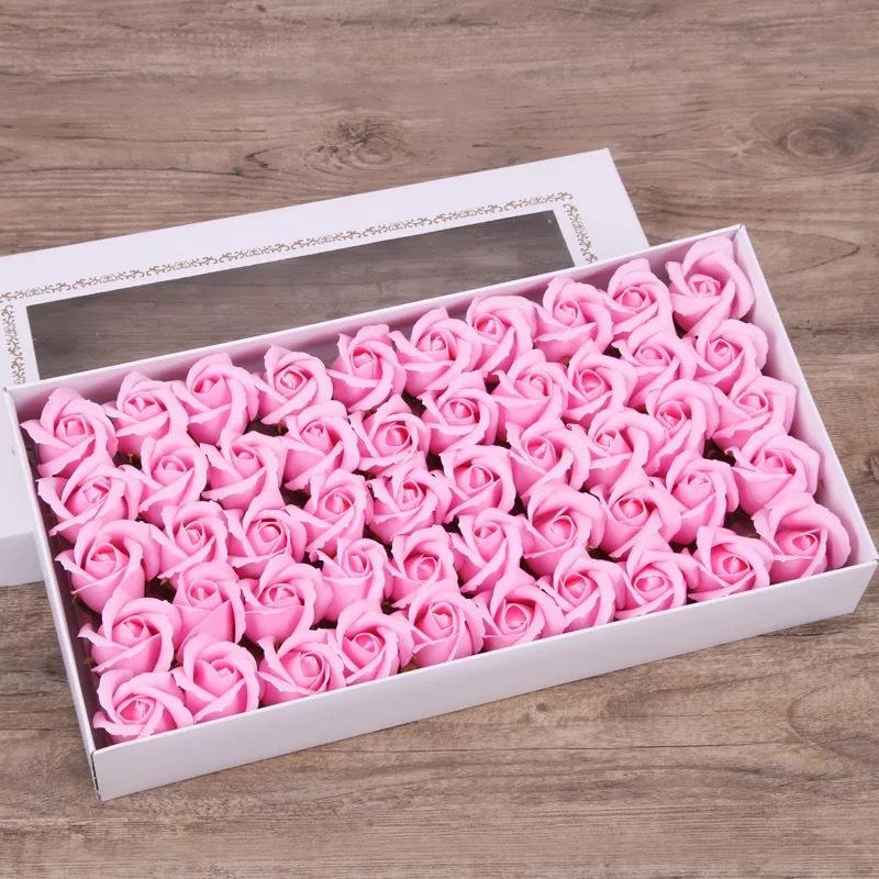 50pcs Two Layer Soap Flower Rose Big Flower Head Thickened Packaging Bouquet Material Simulation Flower Valentine's Day Gift Box