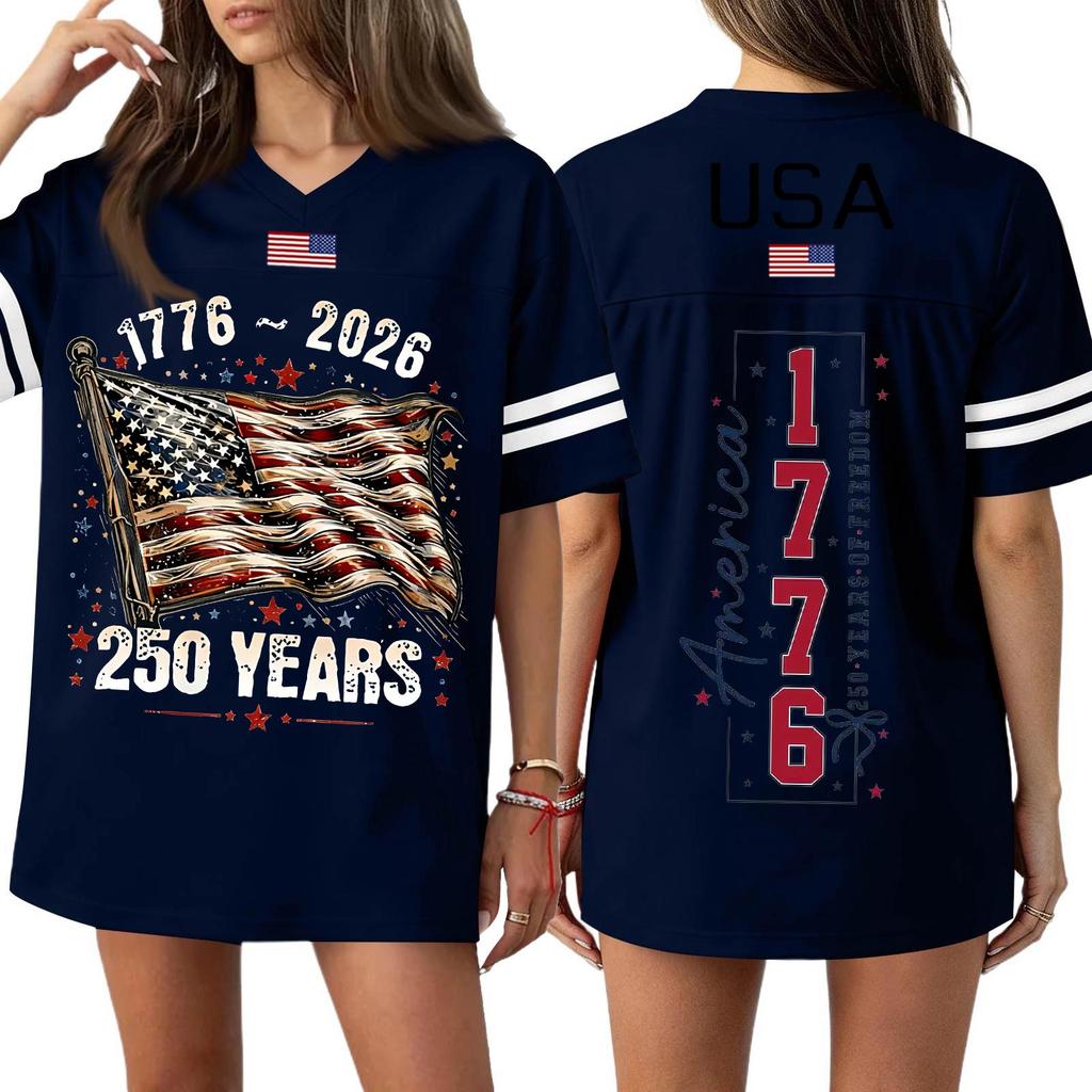 Women's Casual Fashion V-Neck Sports Independence Day Print Short Sleeve Sports T-Shirt Top