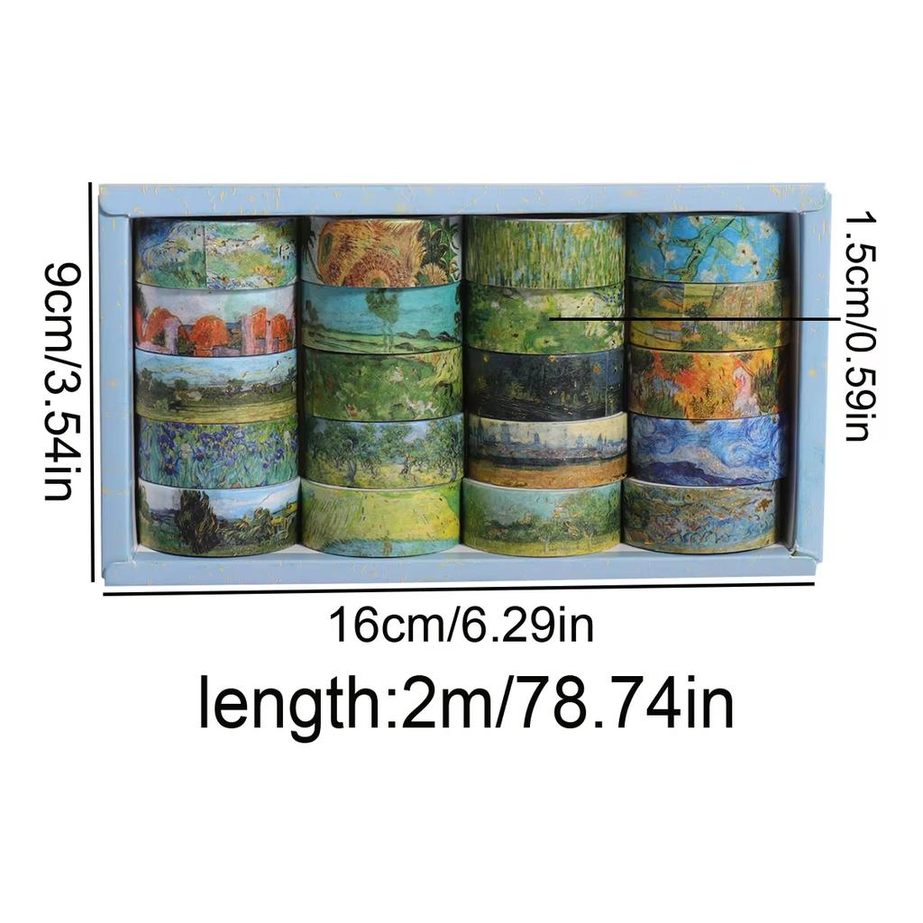 20 Rolls Vintage Gold Foil Washi Tape Set, Oil Painting Style Scrapbooking Paper, Stationery, DIY Gift Decoration Craft Supplies