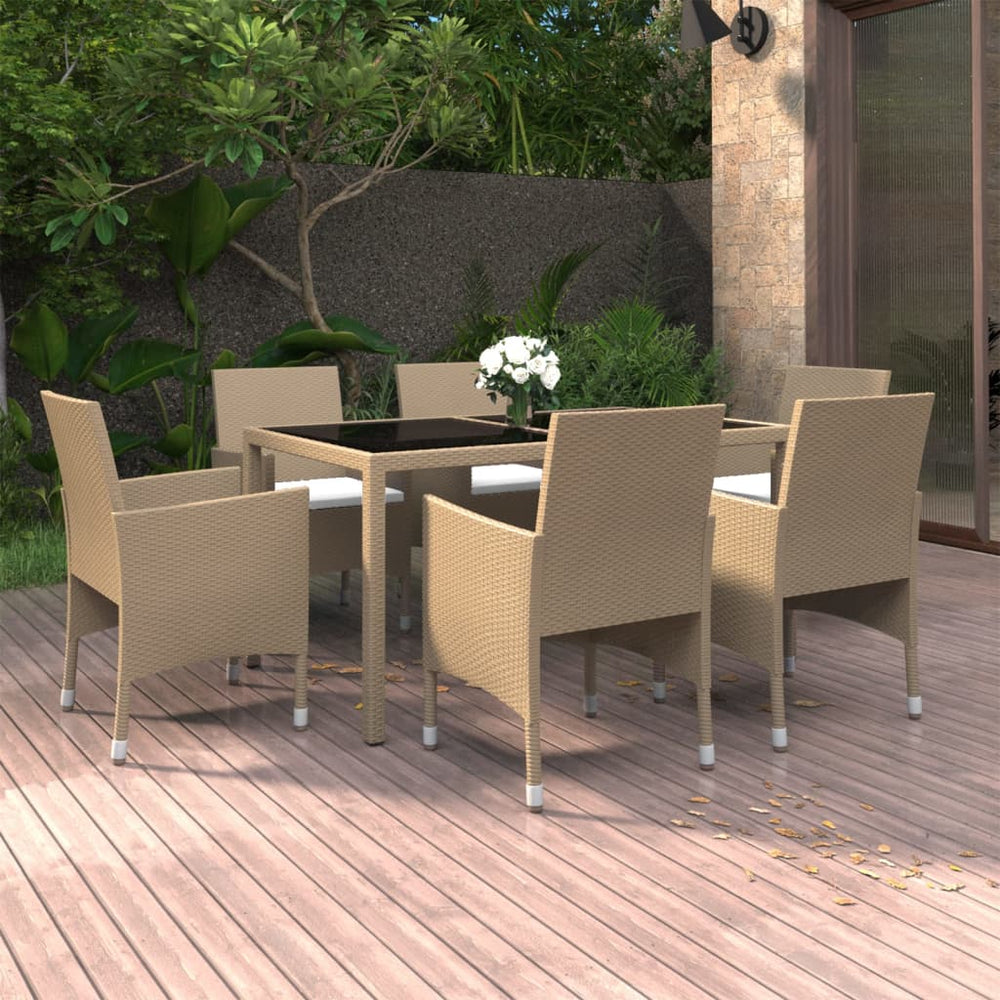 Ensemble à Manger de jardin 7pcs Résine tressée et verre trempé