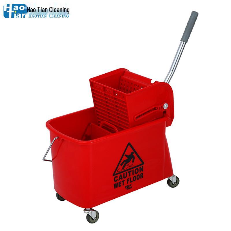 Haotian 20L Hand-Press Mop Bucket: Single-Bucket Water Wringing System for Household and Commercial Use 20L