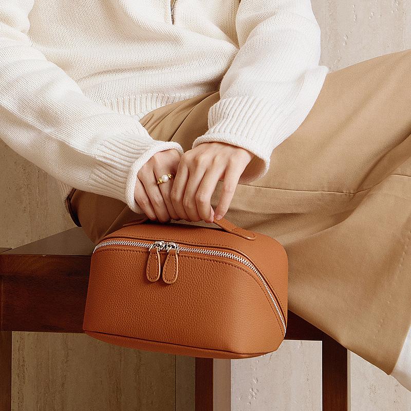 Prawdziwa Skórzana Torba do Przechowywania, Wielofunkcyjna Prawdziwa Skórzana Kosmetyczka Podróżna, Mała i Przenośna Kosmetyczka ze Skóry Bydlęcej