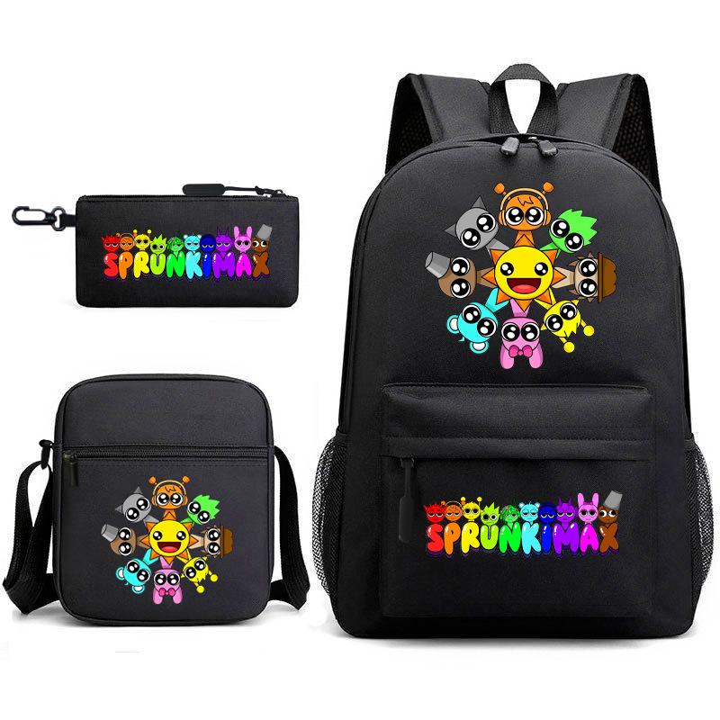New Rhythm Box Sprunki Music Game Schoolbag Backpack Pencil Case Three-piece Set Student Heat Transfer Backpack D
