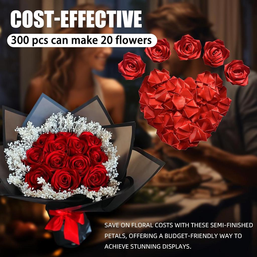 300Pcs Premade Satin Ribbon Rose Petals Half-Finished for Eternal Rose DIY Ramos Forever Flowers Bouquets Everlasting Floral,for