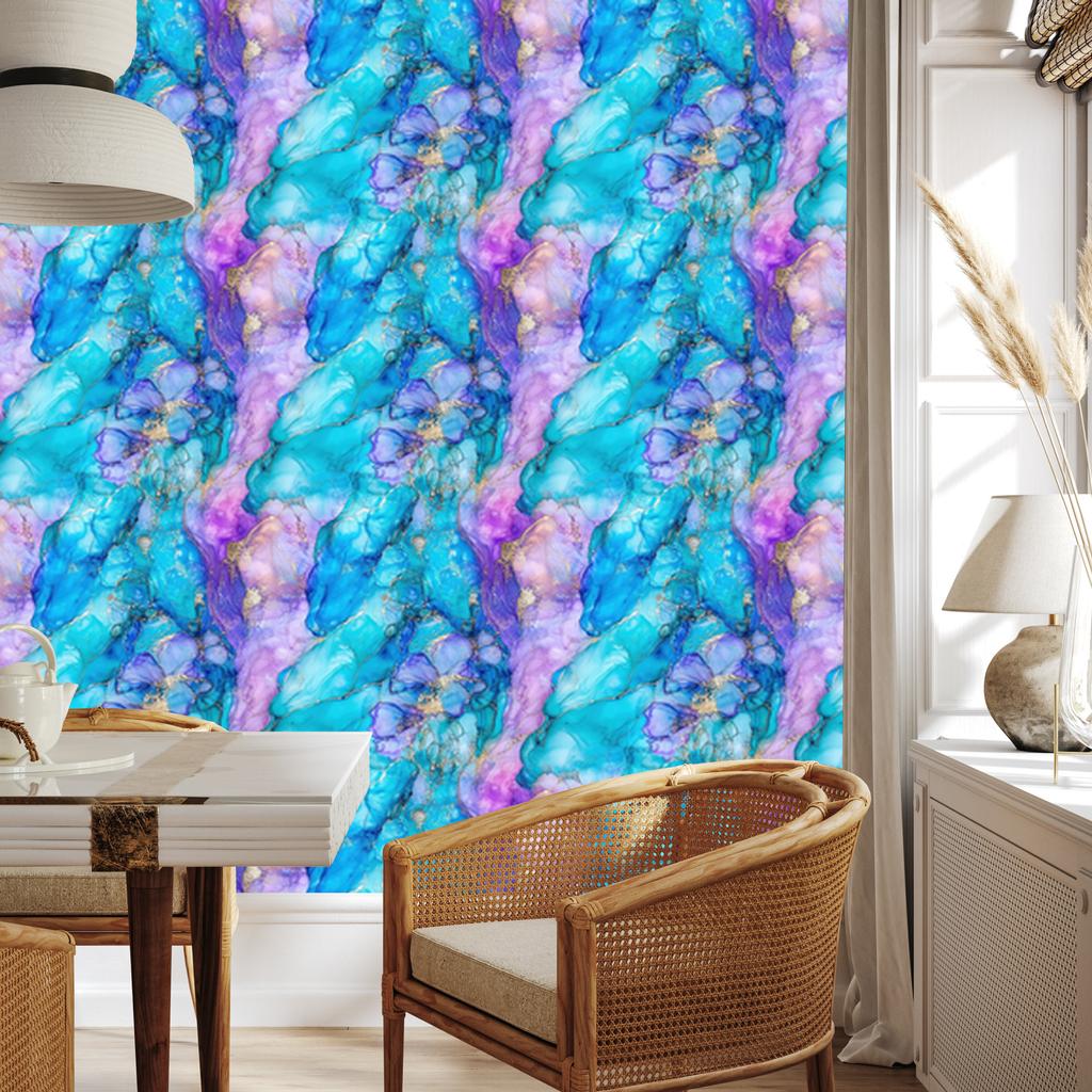 Ink Wallpaper Turquoise, Blue and Lavender for Living Room and Bedroom 50x1000