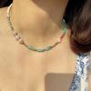 Bohemian Agate Green Pearl Choker Necklace for Women – Handmade Semi-Precious Stone Jewelry