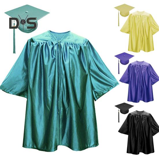 1 Set Unisex Kinder Abschlussrobe Hut Set Frontreißverschluss Lose Quaste Jahresschild Schüler Kindergarten Abschlusszeremonie Talar Kappe Quaste Set