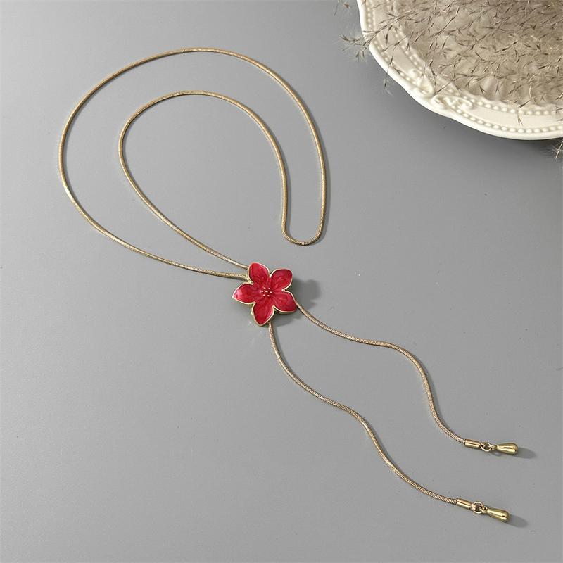 Collar Minimalista Floral Vintage de Esmalte con Forma de Y para Mujer Cadena Larga Ajustable Joyería de Moda para Uso Diario Regalo
